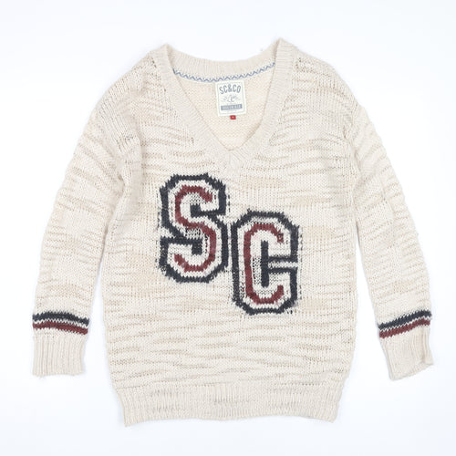 SoulCal & Co Womens Beige V-Neck Knit Pullover Jumper Size 8