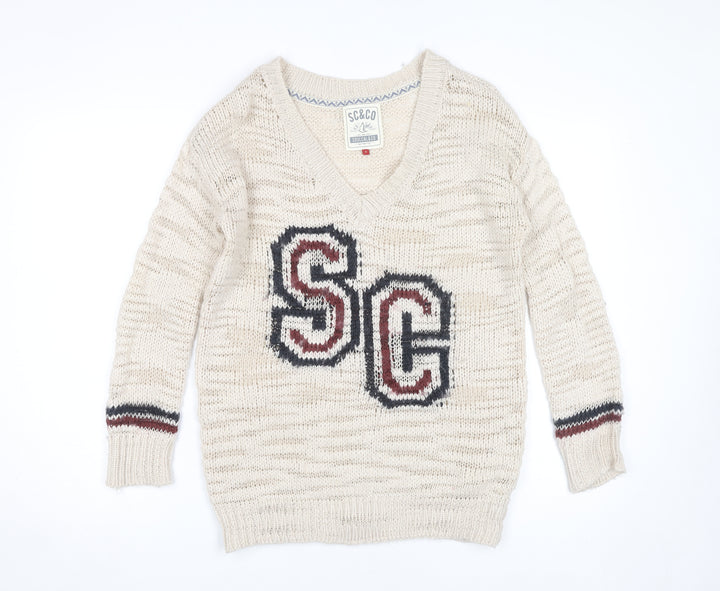 SoulCal & Co Womens Beige V-Neck Knit Pullover Jumper Size 8