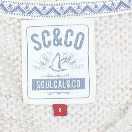 SoulCal & Co Womens Beige V-Neck Knit Pullover Jumper Size 8