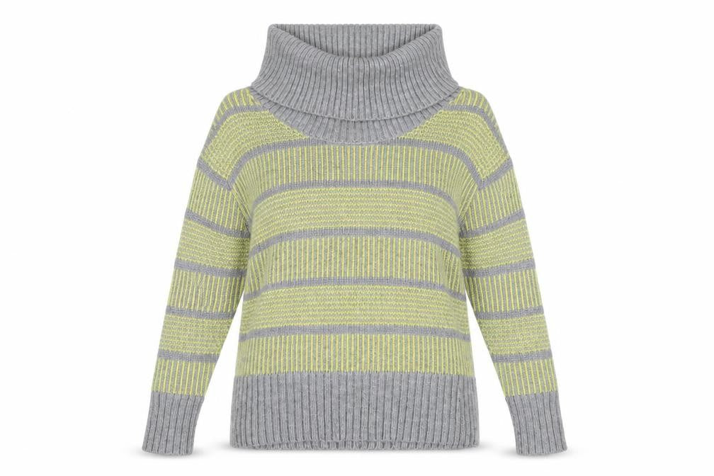 Front view of FatFace Women's Grey Green Cowl Neck jumper 12