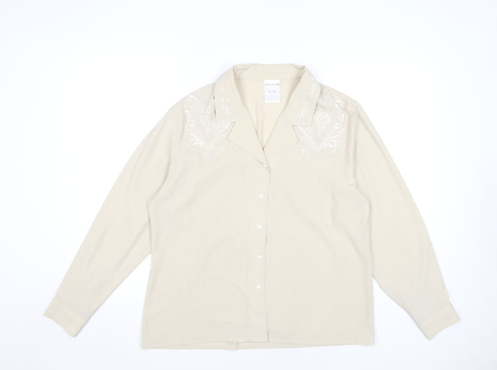 Alexon Women's Beige Blouse Size 14, Long Sleeve, Collared
