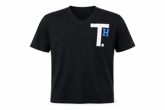 Front view of Tommy Hilfiger Men's Black XLT V-Neck T-Shirt