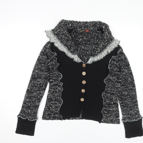 Stephen Women’s Black Cardigan Knit Open Ruffle S