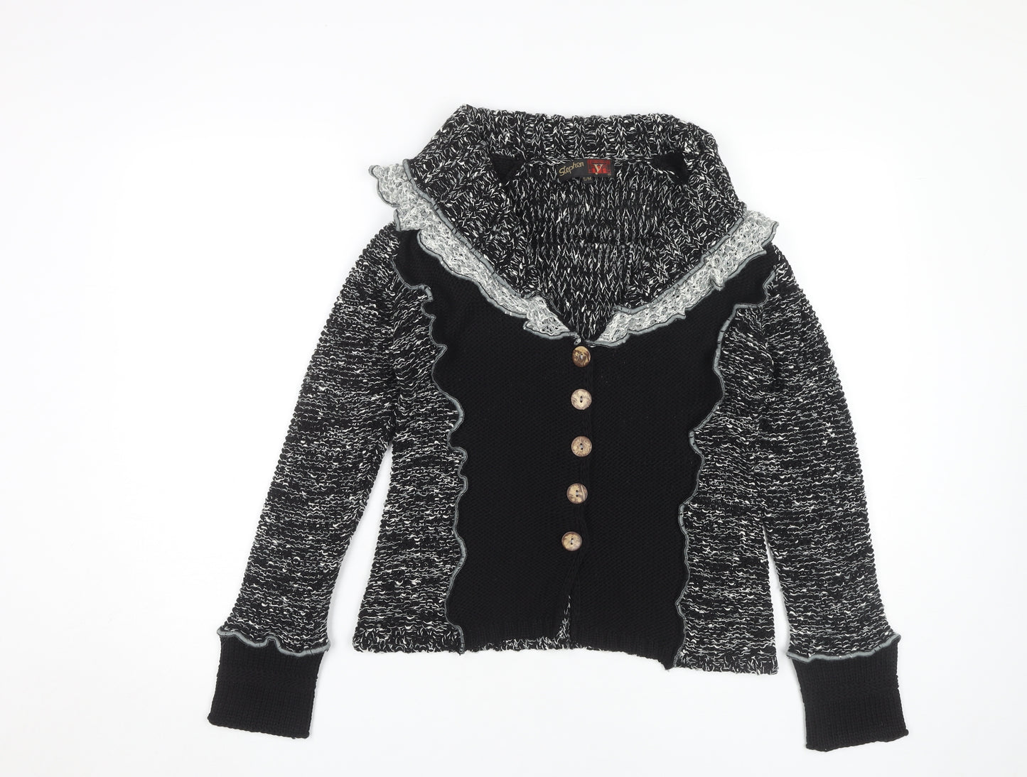 Stephen Women’s Black Cardigan Knit Open Ruffle S