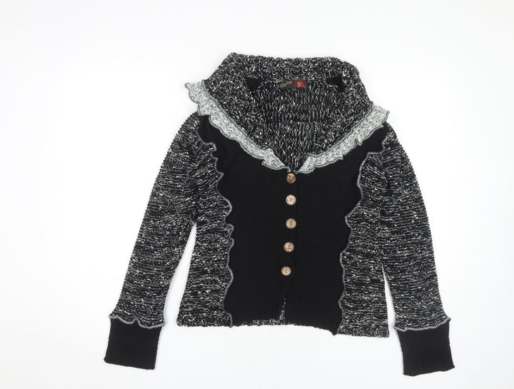 Stephen Women’s Black Cardigan Knit Open Ruffle S