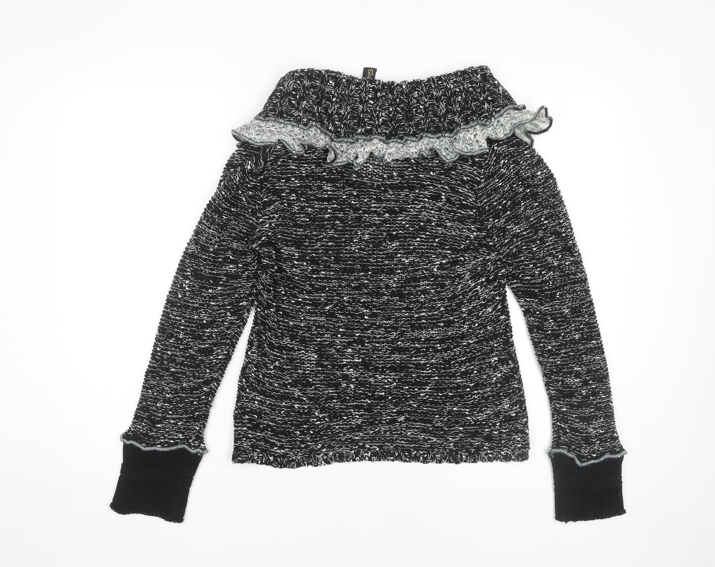Stephen Women’s Black Cardigan Knit Open Ruffle S