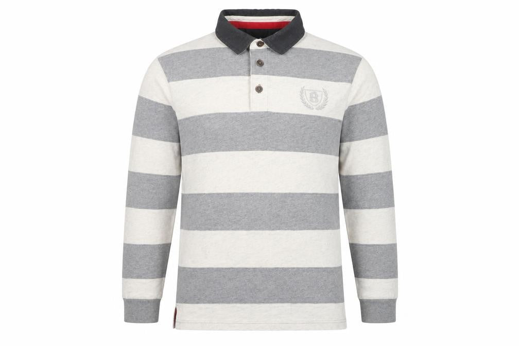 Front view of Marks & Spencer Men's Grey Striped Long Sleeve Polo M
