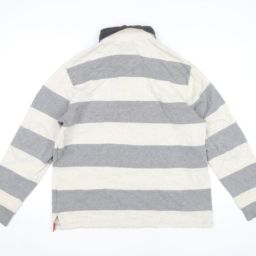 Marks and Spencer Men's Grey Striped Long Sleeve Polo M