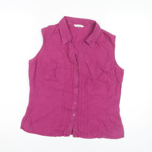 Marks & Spencer Women's Purple Button-Up Top - Size 14