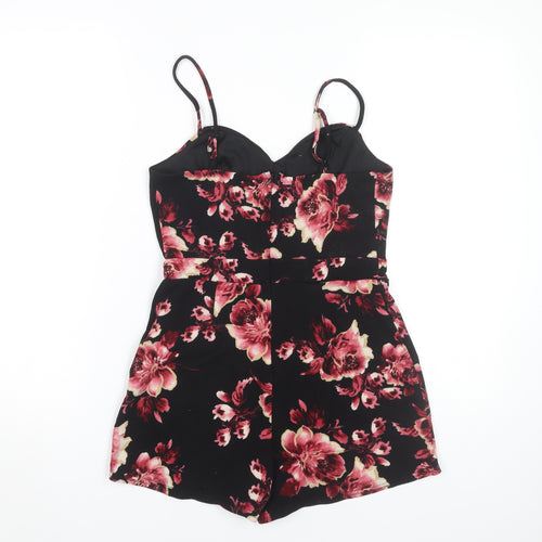 New Look Women's Black Floral Playsuit Size 10