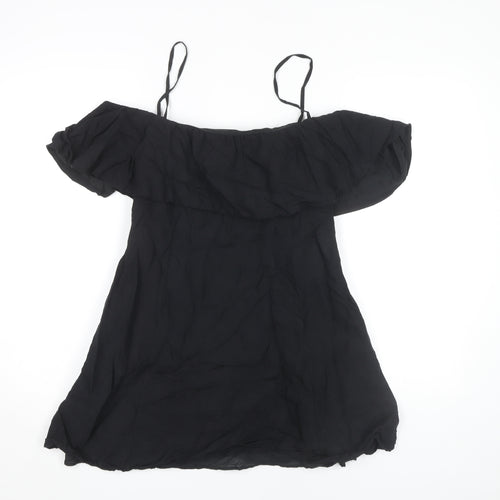 Zara Black Off Shoulder Cotton Dress, Size 12