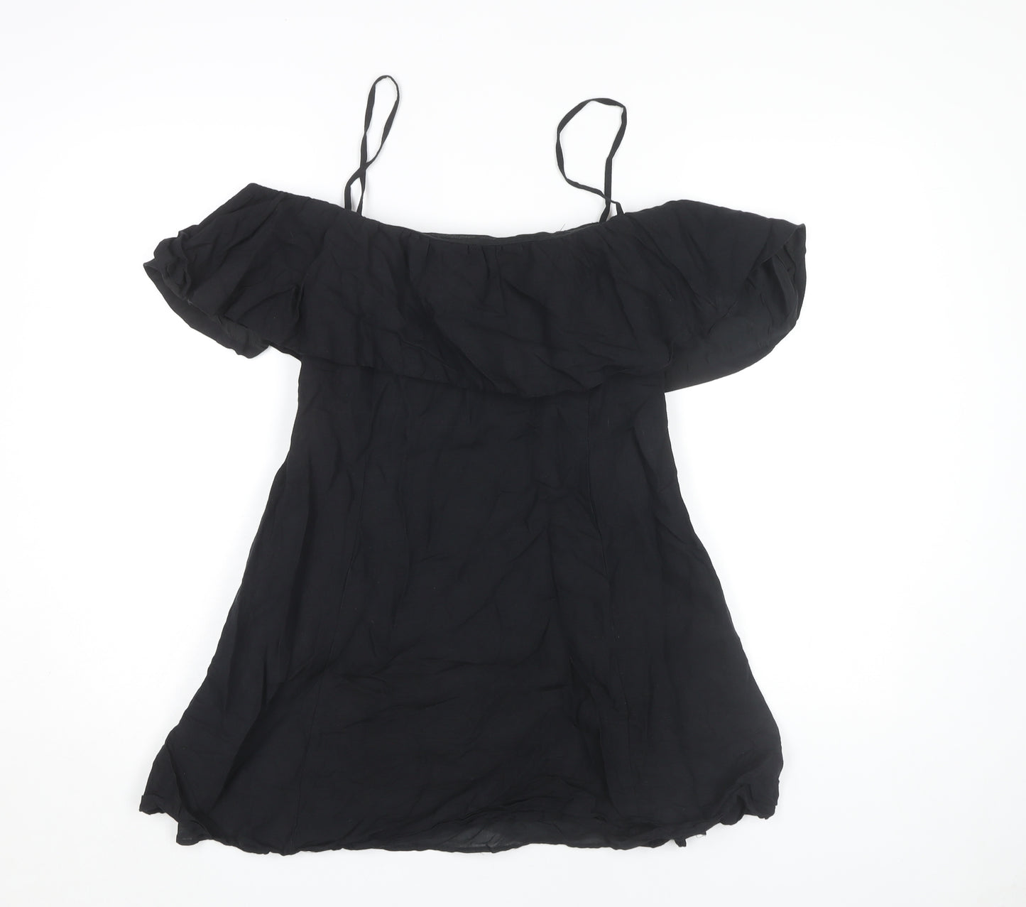 Zara Black Off Shoulder Cotton Dress, Size 12