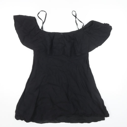 Zara Black Off Shoulder Cotton Dress, Size 12