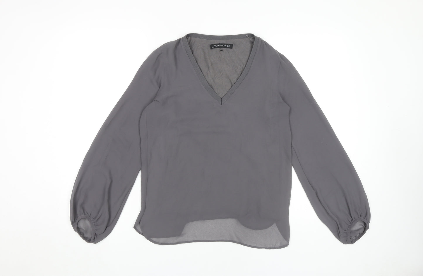 Zara Women's Grey V-Neck Blouse XS