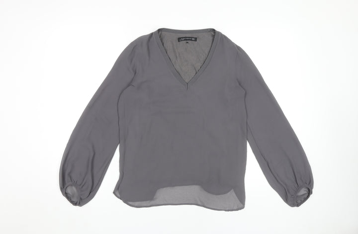 Zara Women's Grey V-Neck Blouse XS