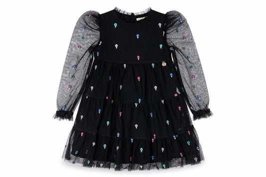 Angel & Rocket Girls Black Puff Sleeve Dress Embroidered 9 Years
