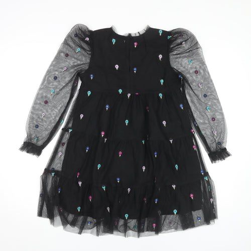 Angel & Rocket Girls Black Puff Sleeve Dress Embroidered 9 Years
