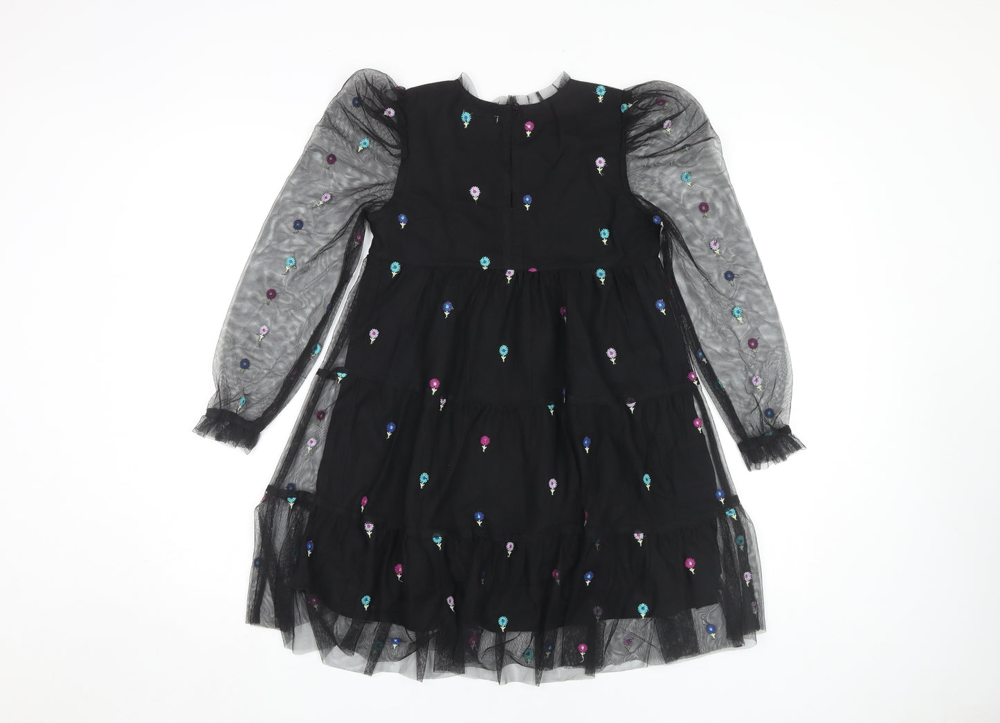 Angel & Rocket Girls Black Puff Sleeve Dress Embroidered 9 Years