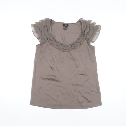 H&M Women’s Brown Ruffle Blouse, Size 6, Casual Top