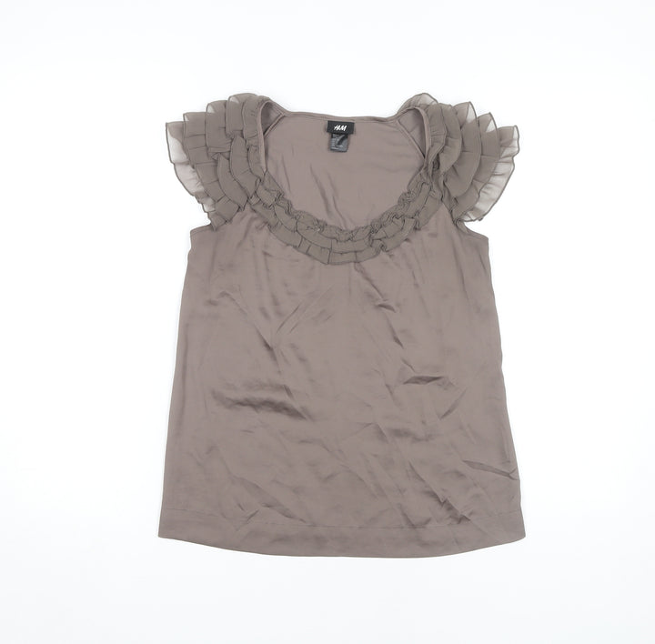 H&M Women’s Brown Ruffle Blouse, Size 6, Casual Top