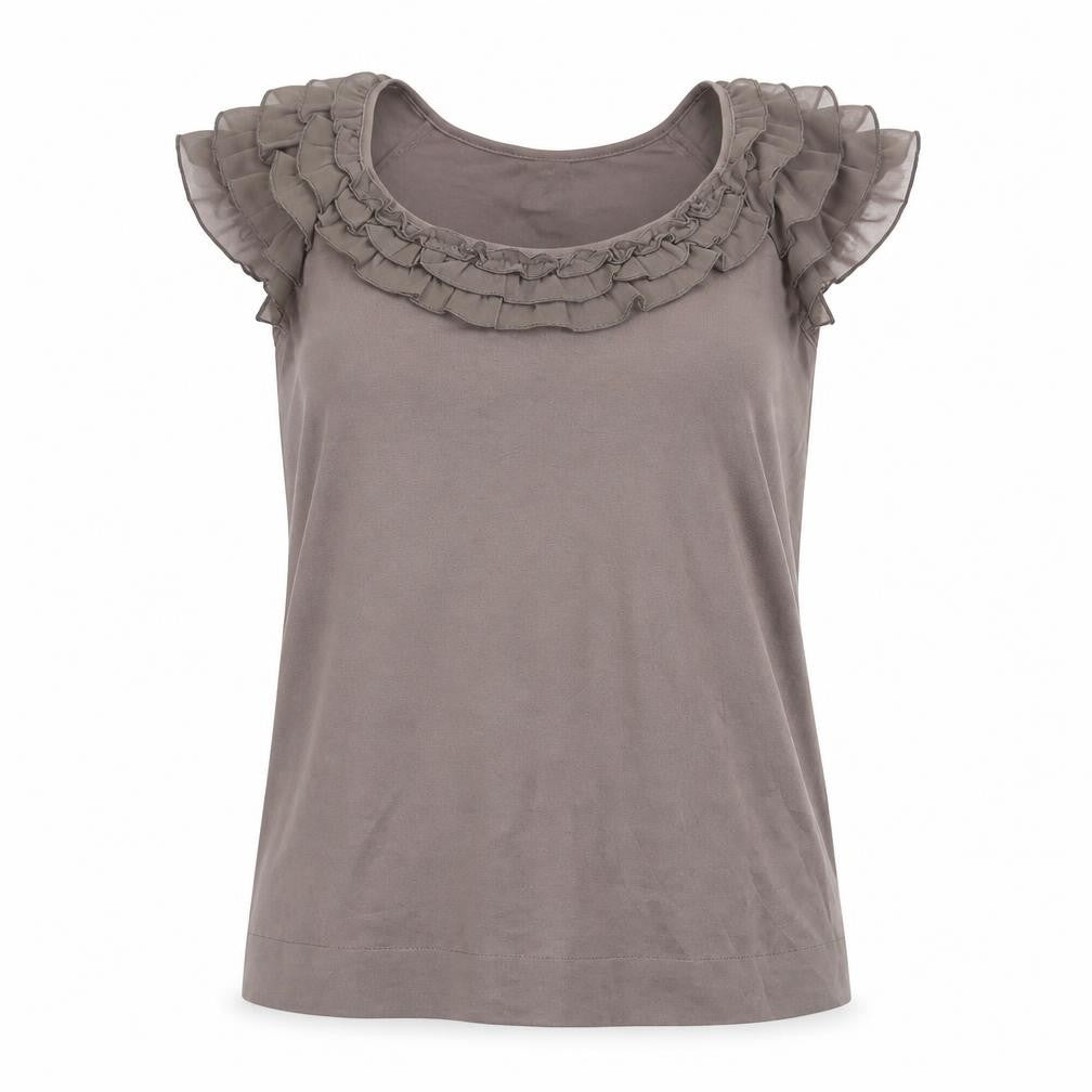H&M Women’s Brown Ruffle Blouse, Size 6, Casual Top