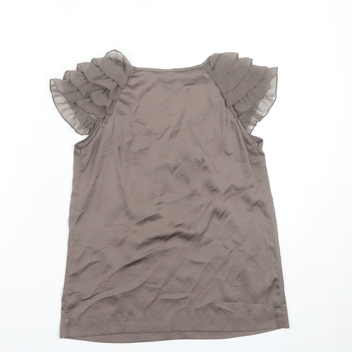 H&M Women’s Brown Ruffle Blouse, Size 6, Casual Top