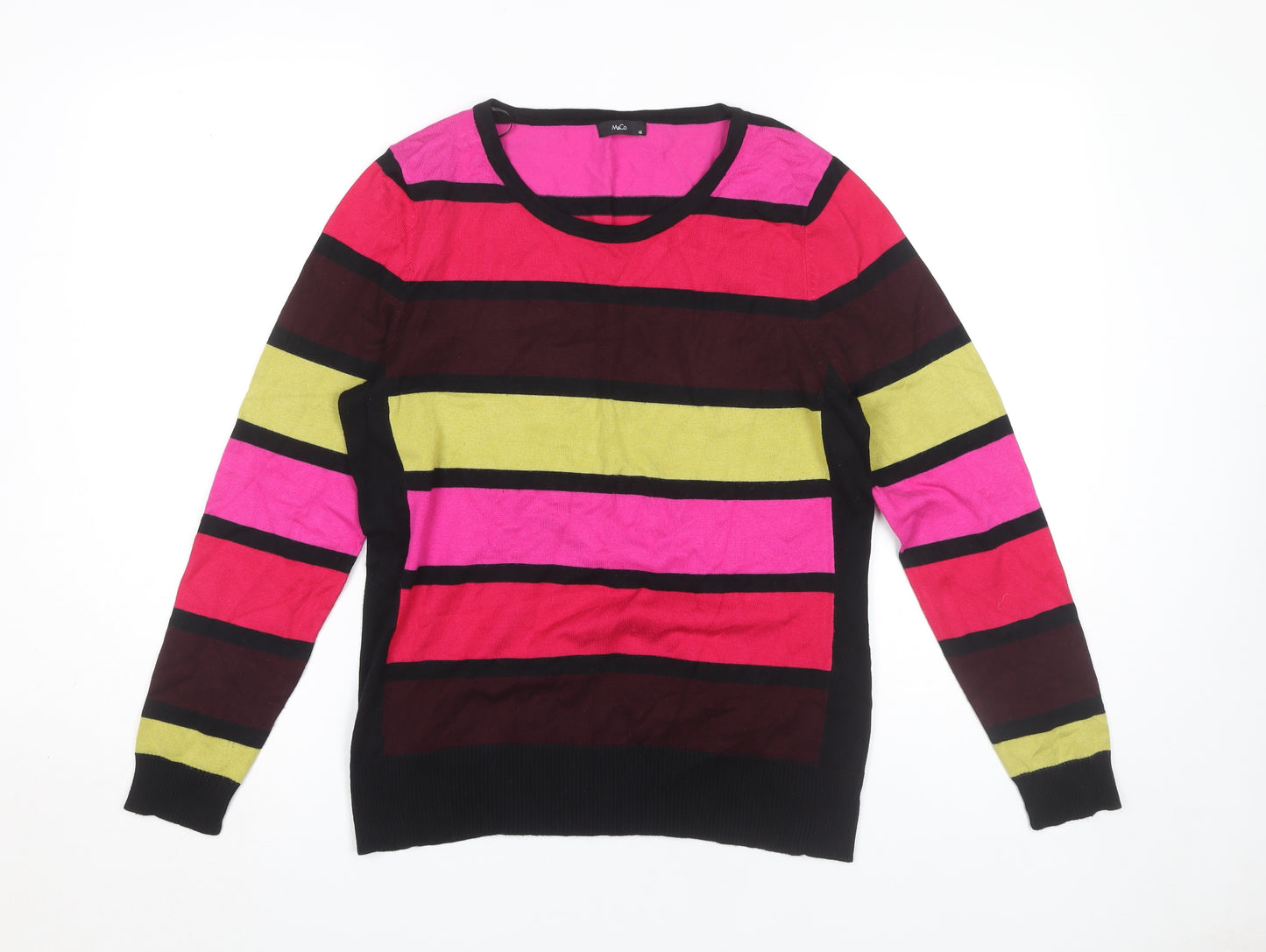 M&Co Women's Multicoloured Striped Pullover Jumper Size 16