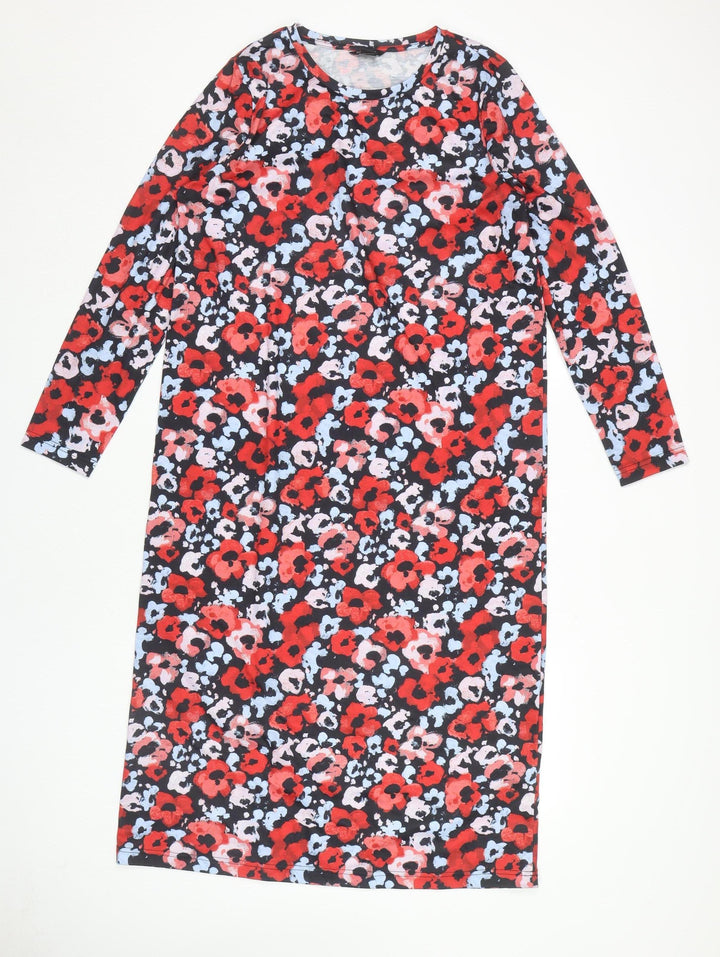 Monki Women's Red Floral Long Sleeve Dress Size 12