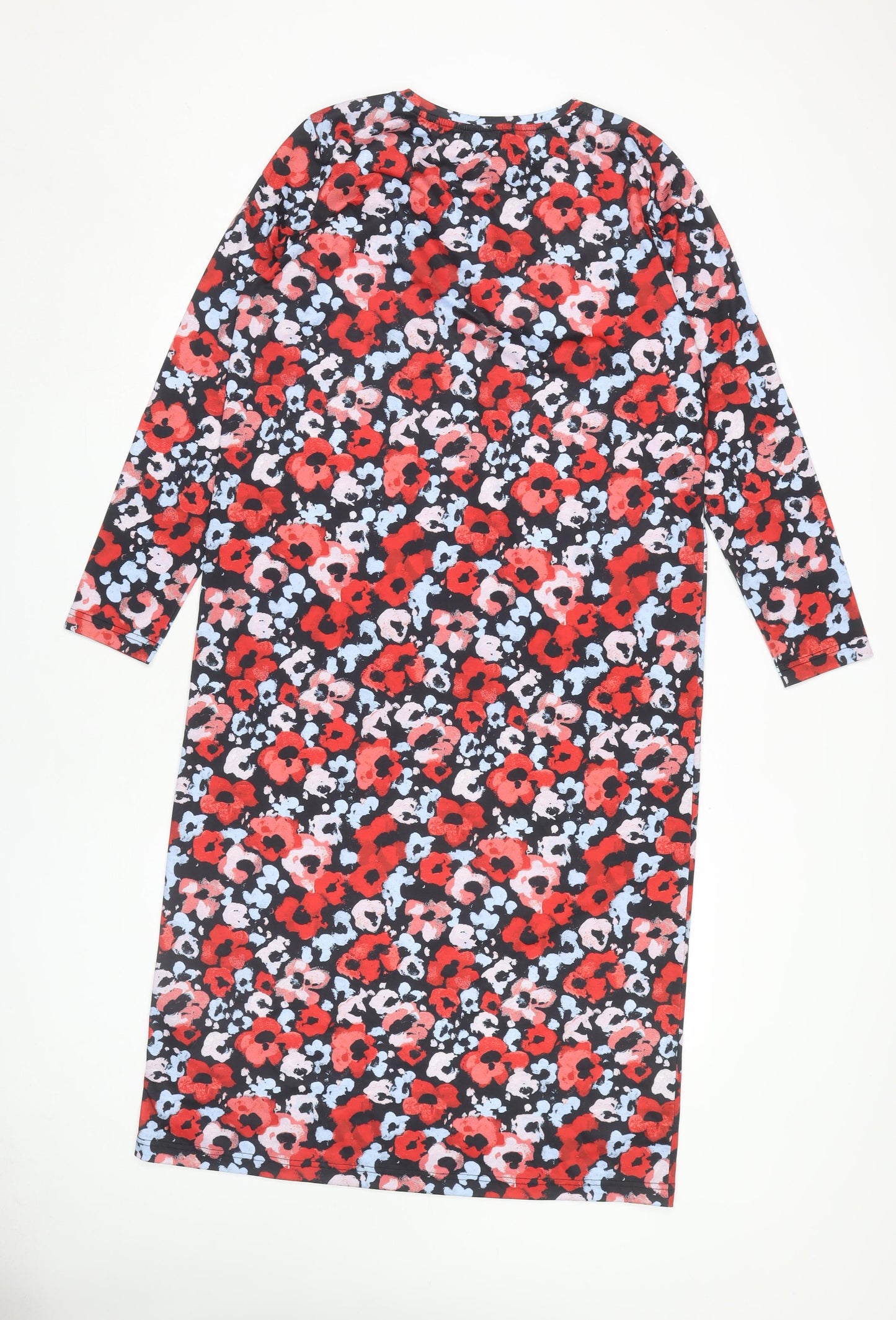 Monki Women's Red Floral Long Sleeve Dress Size 12