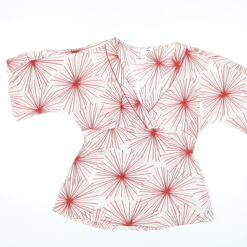 H&M Women's Red Blouse Size 14 Geometric Pattern