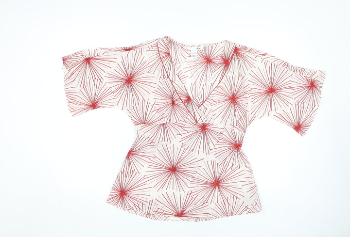 H&M Women's Red Blouse Size 14 Geometric Pattern