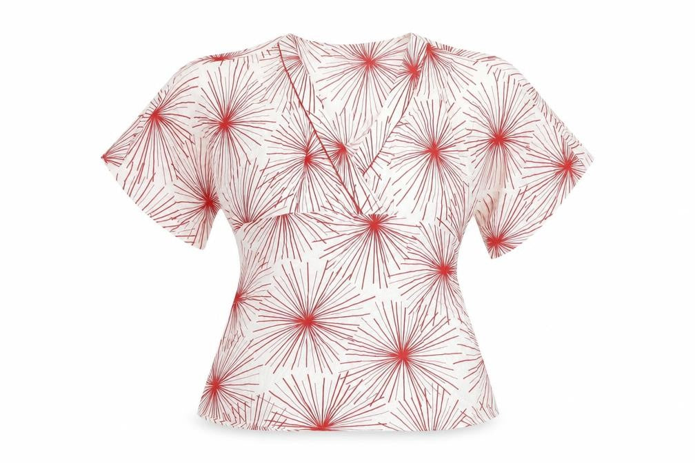 H&M Women's Red Blouse Size 14 Geometric Pattern