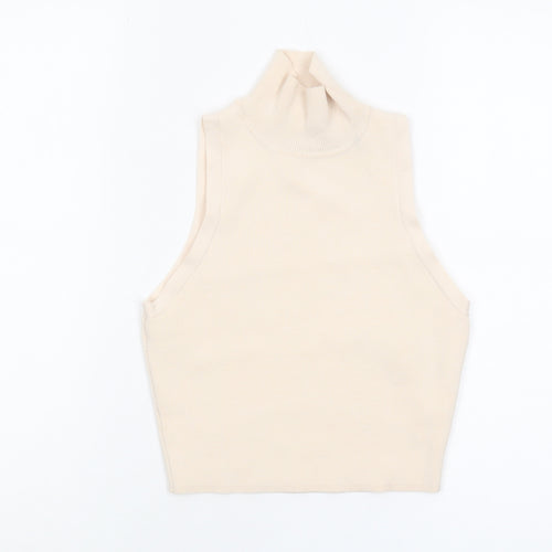 Zara Beige Cropped Tank Top, Women's S, Stretch Knit