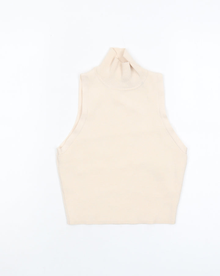 Zara Beige Cropped Tank Top, Women's S, Stretch Knit