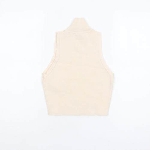 Zara Beige Cropped Tank Top, Women's S, Stretch Knit