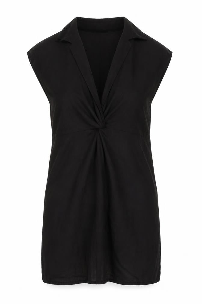 Front view of Mango Women's Black Sleeveless Short Dress, size 10