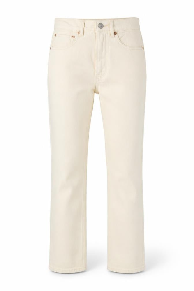 Front view of Stradivarius Women's Ivory Straight Slim Jeans, size 8
