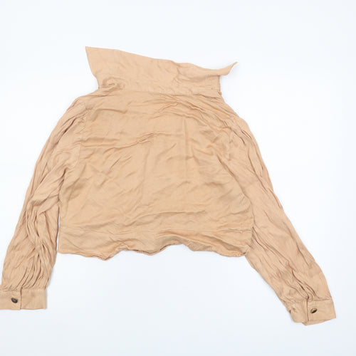 Zara Women's Beige Cropped Button-Up Collared Shirt