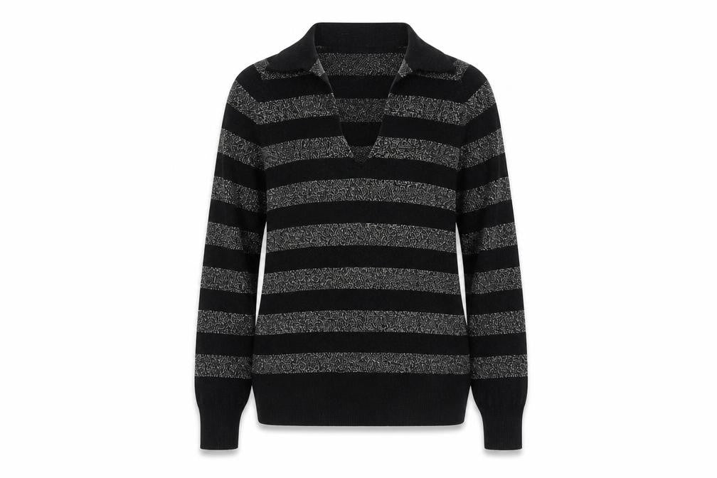 Front view of Marks & Spencer Women's Black Striped Collared Pullover XS