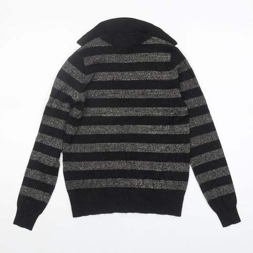 Marks and Spencer Women's Black Striped Collared Pullover XS