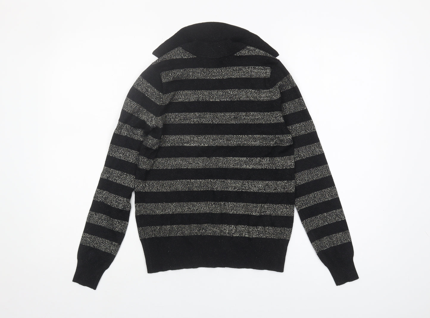 Marks and Spencer Women's Black Striped Collared Pullover XS