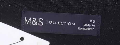 Marks and Spencer Women's Black Striped Collared Pullover XS