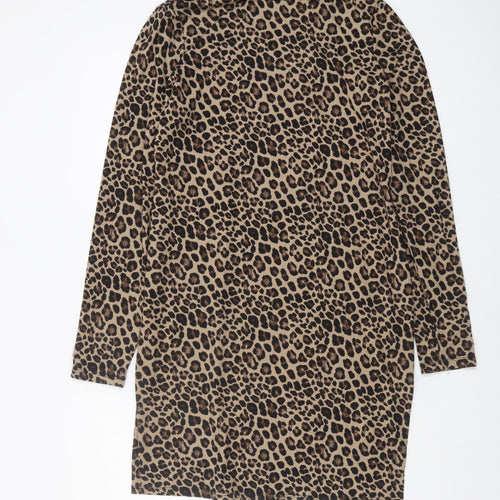 New Look Women's Brown Long Sleeve Leopard Dress