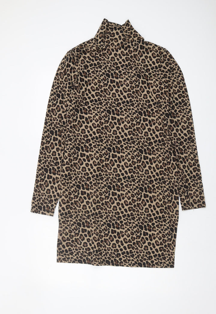 New Look Women's Brown Long Sleeve Leopard Dress
