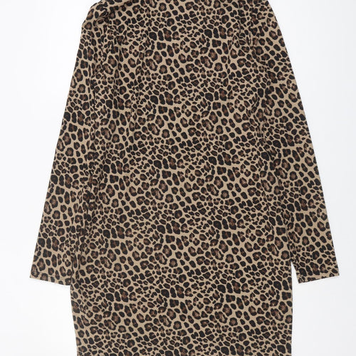 New Look Women's Brown Long Sleeve Leopard Dress