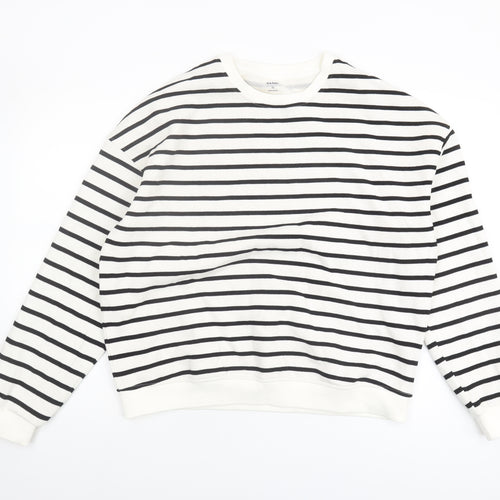 Kiabi Unisex White Striped Crew Neck Sweatshirt M