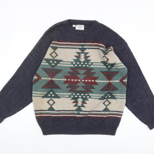Fosters Men's Multicoloured Wool Jumper L with Aztec Design