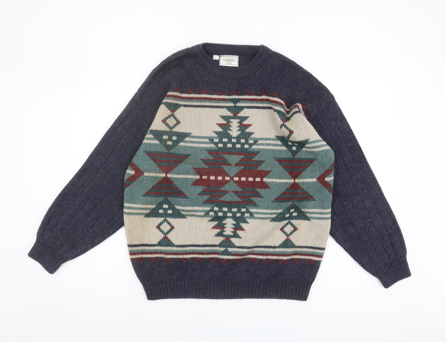 Fosters Men's Multicoloured Wool Jumper L with Aztec Design
