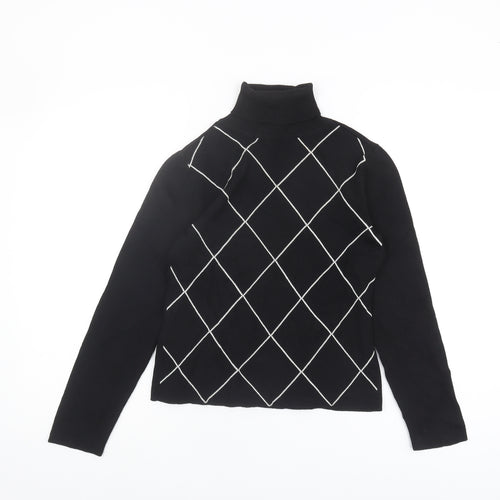 Style&Co Women's Black Argyle Roll Neck Jumper Petite
