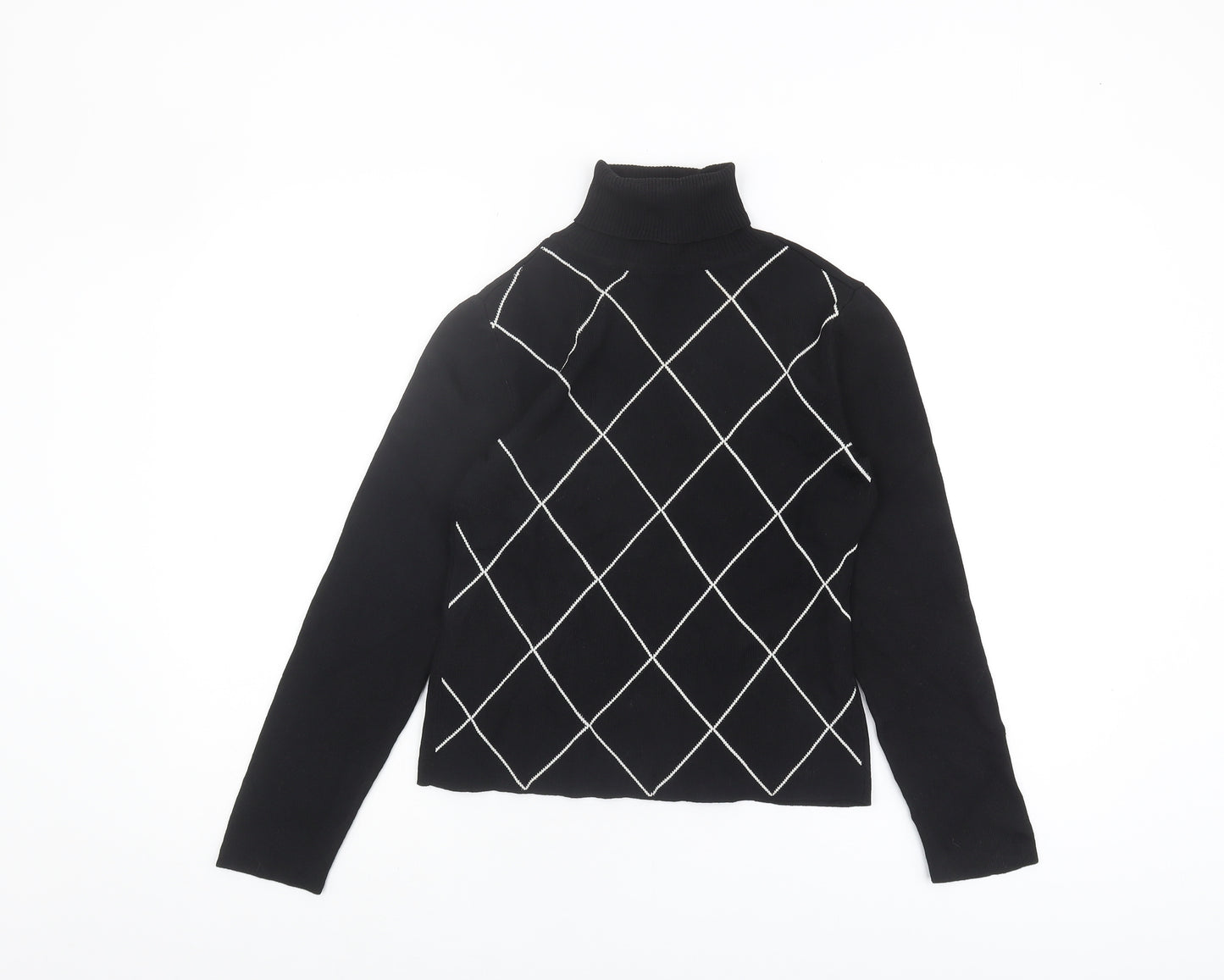 Style&Co Women's Black Argyle Roll Neck Jumper Petite